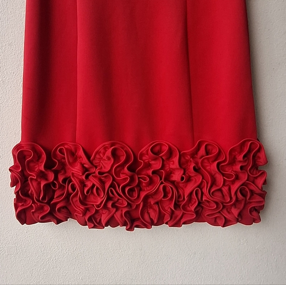 Donna Ricco Red Scuba Sleeveless Ruffle Hem Women's Mini Dress Size 12 NWOT - Picture 3 of 8